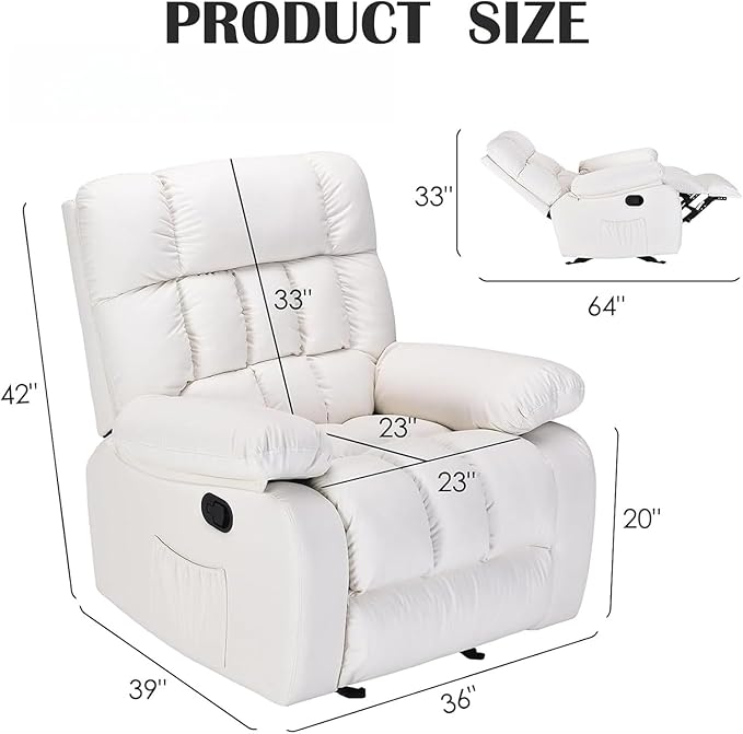 Oversized Recliner Chair, Leather Recliner Adjustable - Image 2