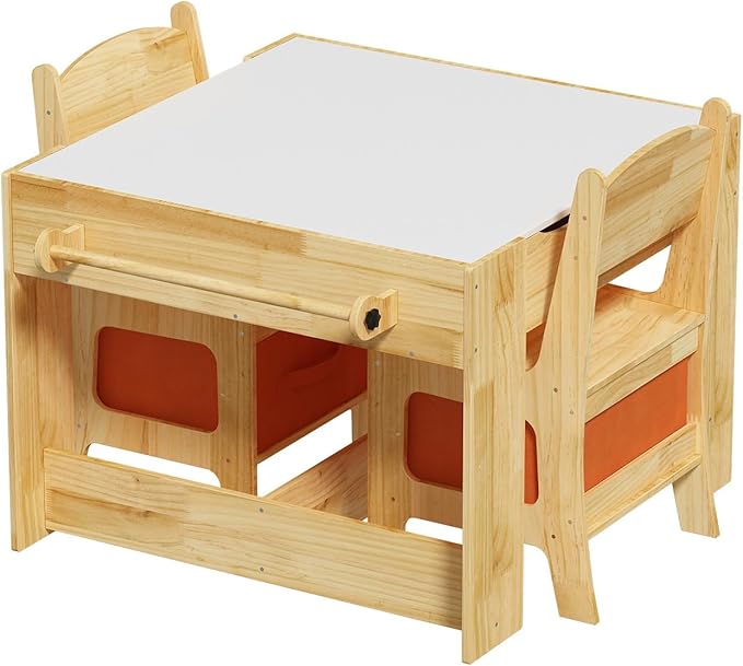 Pinewood Kids Table and Chair Set, 3 in 1 Toddlers Wooden Art Activity Table - Image 12