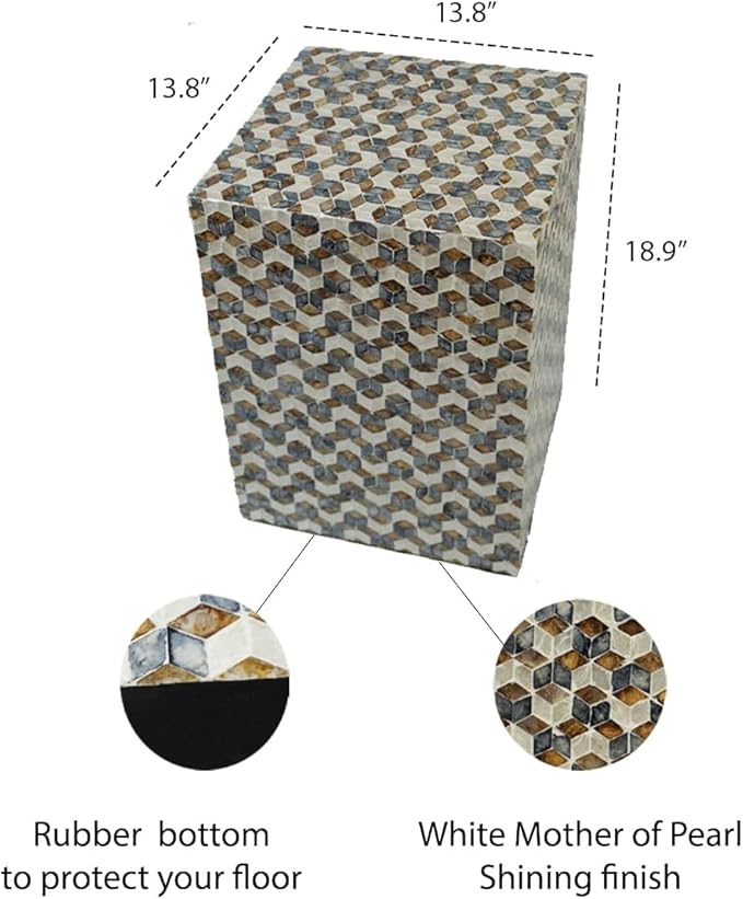 PEMAR Mother of Pearl Square Drum End Table Nacre Lacquer Side Bedside Accent - Image 3