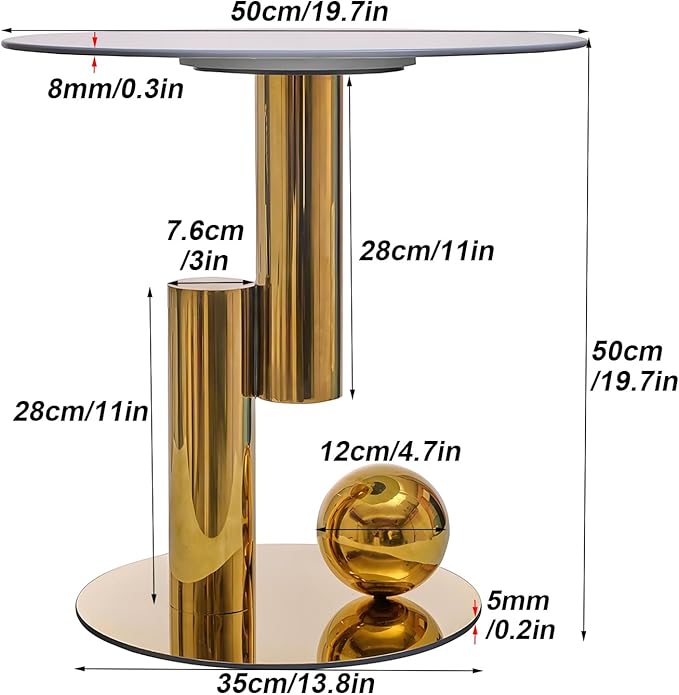 White Gold Round Side Table, 19.7" Faux Marble Sofa End Table, Modern Nightstand - Image 3