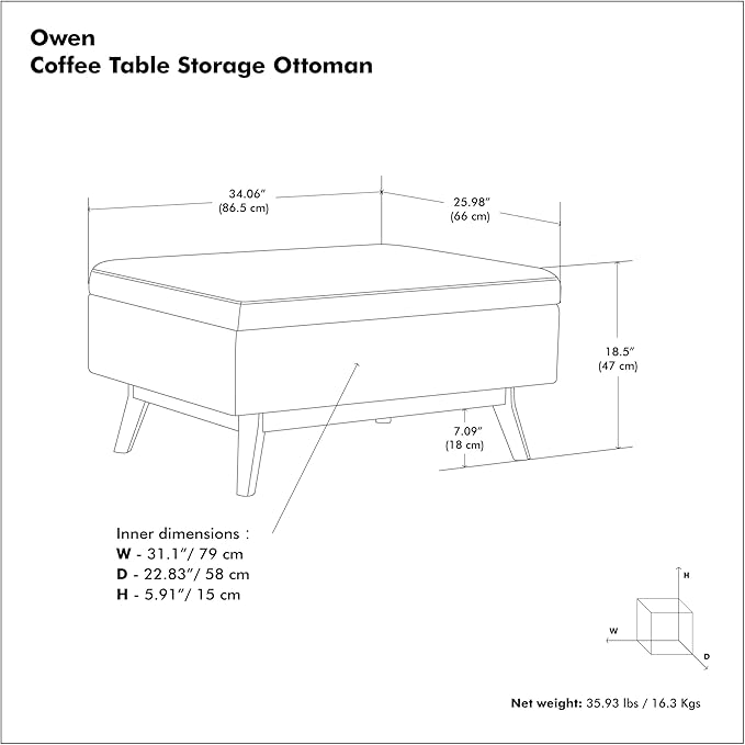 SIMPLIHOME Owen 34 inch Wide Mid Century Modern Rectangle Coffee Table Storage - Image 3