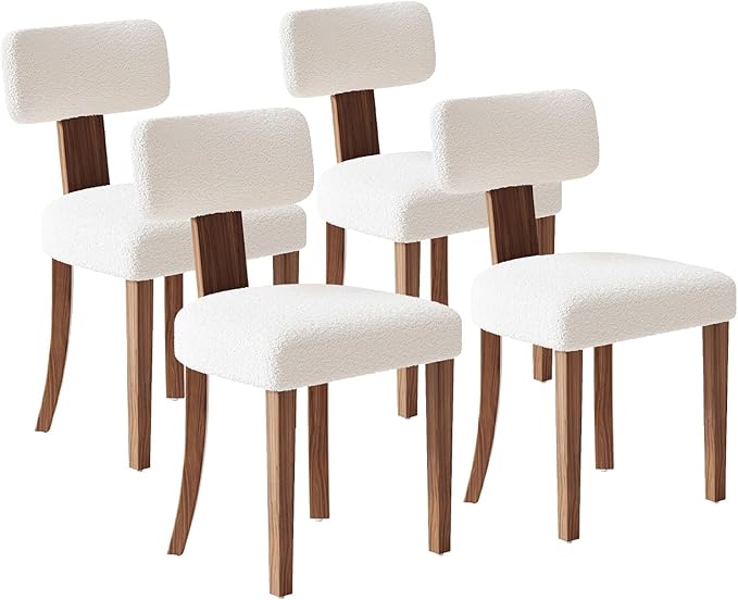 Mid-Century Dining Chair Set of 4, Upholstered Sherpa Seats by LUXOAKAddMoreStyletoHome