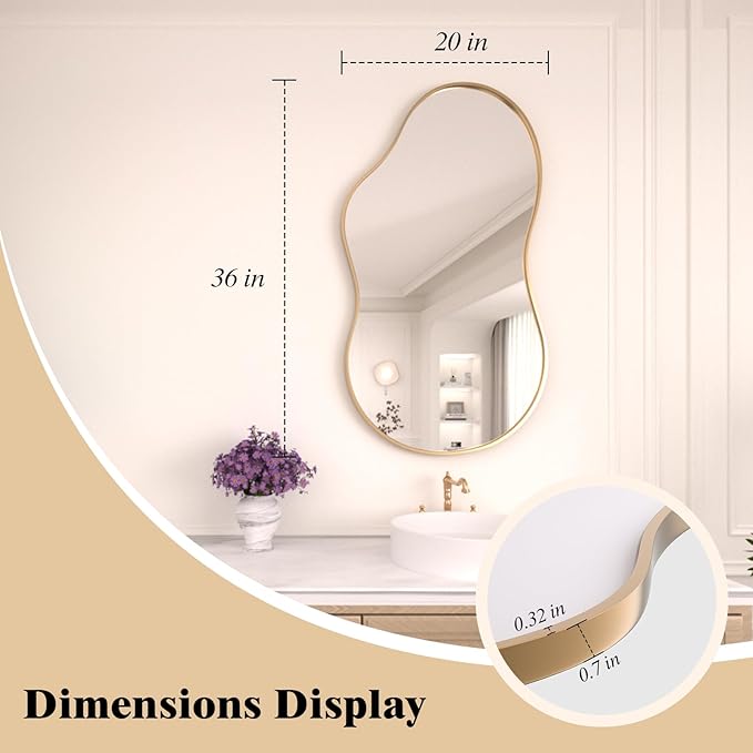 WEER Irregular Wall Mirror, 20x36 inch Gold Asymmetrical Mirror Wall Mounted - Image 7