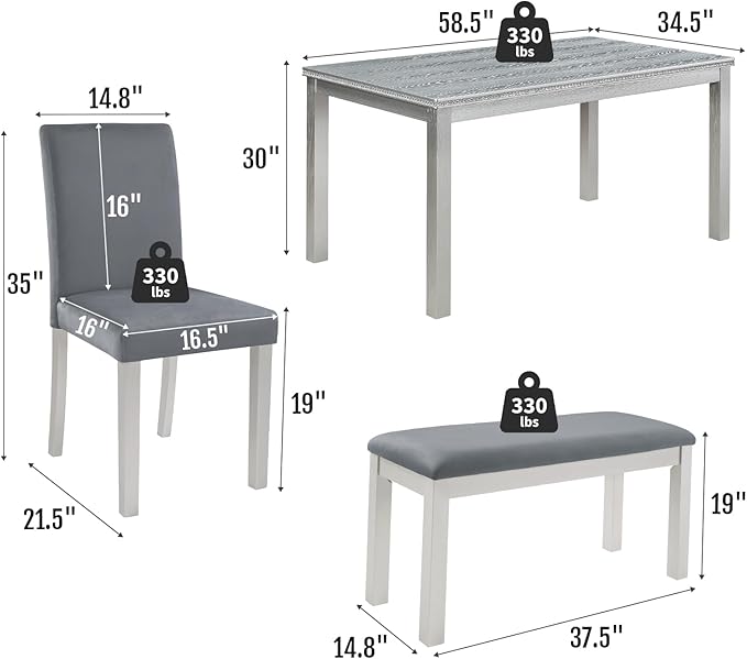 6-Piece Solid Wood Dining Table Set, Including 1 Dining Table, 4 Upholstered - Image 2