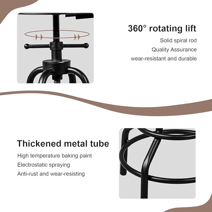 Diwhy Industrial Vintage Counter Stool, Kitchen Counter Height Adjustable - Image 7