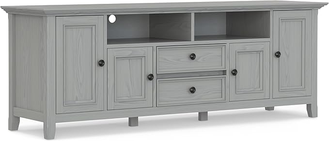 SIMPLIHOME Amherst 72-inch Wide Solid Wood TV Stand in Fog Grey, by SimpliHome