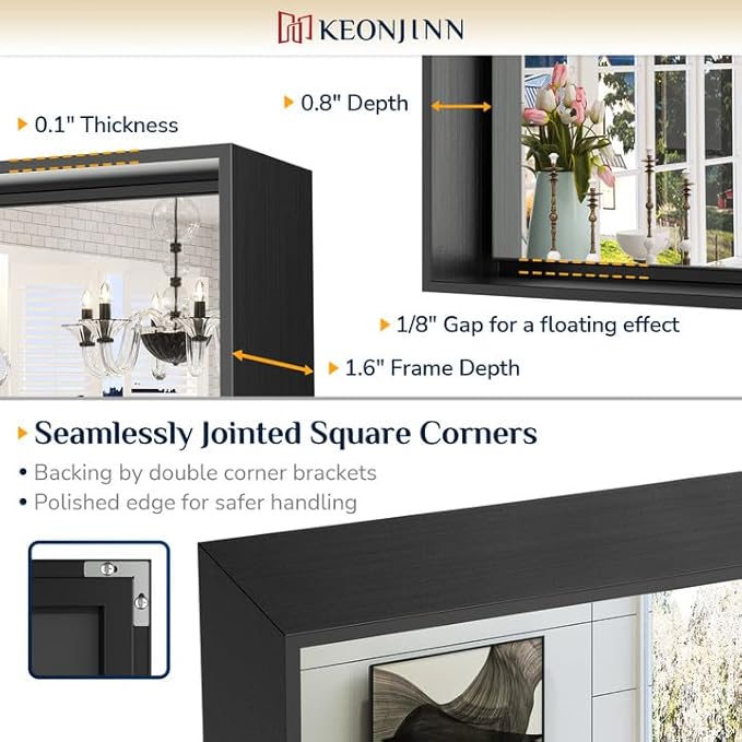 Keonjinn Black Mirror for Bathroom 20 x 30 Inch Brushed Framed Mirror, - Image 3