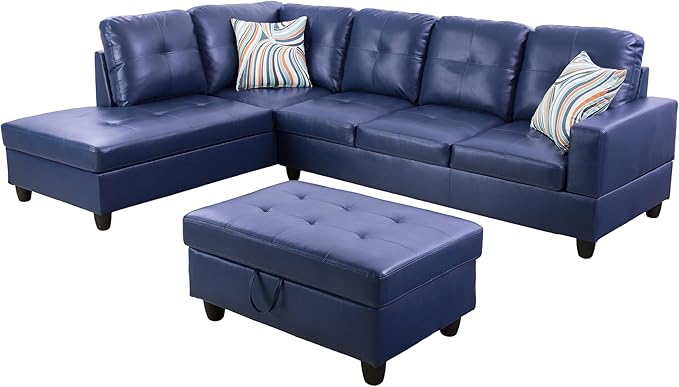 L Shaped Couch PU Leather Sectional Couch Upholstered 3 Pieces Sofas - Image 3