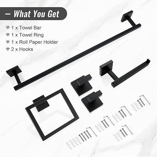 YACVCL Black Towel Bar Set 5-Piece Bathroom Hardware Accessories Set, SUS304 - Image 8