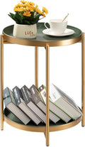 TeoKJ 2 Tier Gold Side Table, Folding Round Metal End Table Small Nightstand by TeoKJ