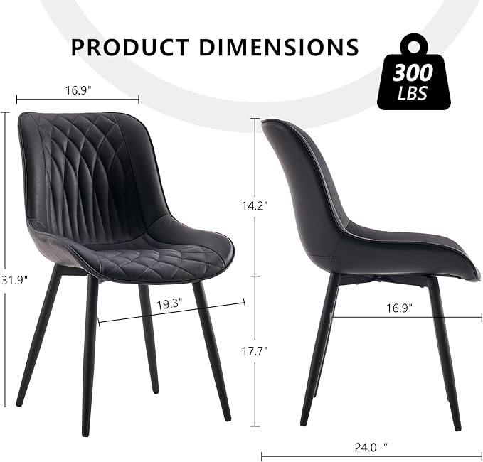YOUNIKE Black Dining Chairs Set of 2 - Image 2