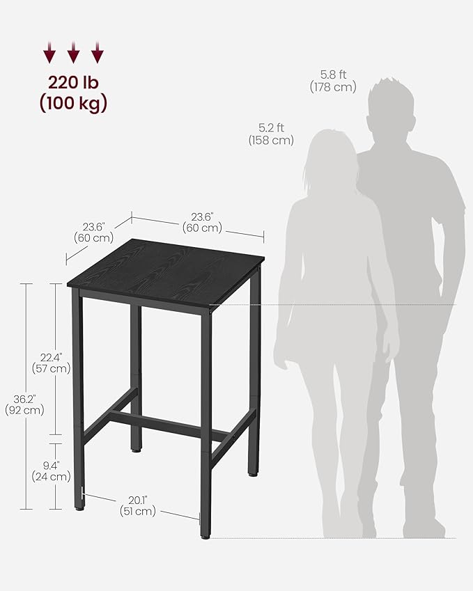 VASAGLE Bar Table, Small Kitchen Dining Table, High Top Pub Table, Height - Image 3
