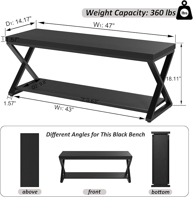 IBF Black Bench, Modern Entryway Bench - Image 2