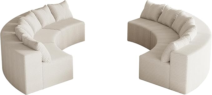 KEIKI Corduroy Curved Sectional Sofa, 6 Seater Symmetrical Modular Semi - Image 5