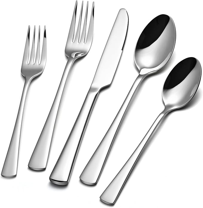 KINGSTONE Silverware Set for 8, 40-Piece Forged 18/10 Stainless Steel Flatware by KINGSTONE
