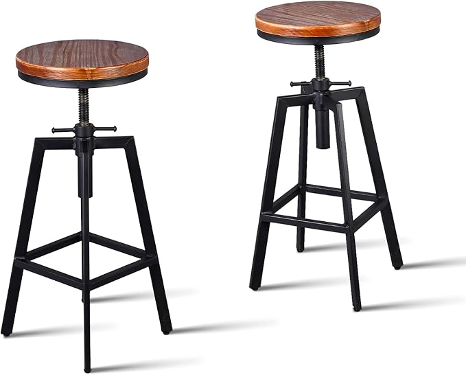 Set of 2 Industrial Vintage Kitchen Bar Stools Counter Height 25.6-31.5-inch - Image 5