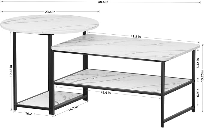 WOHOMO 48IN Faux Marble Wood Coffee Table - Image 2