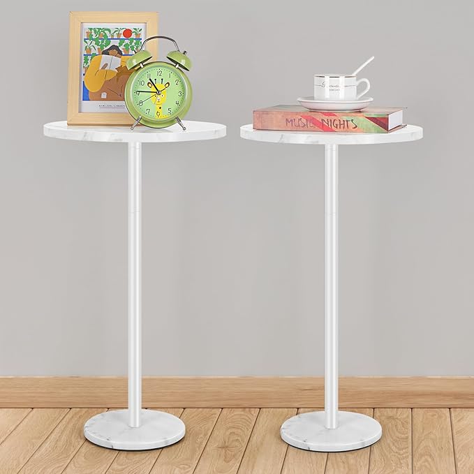 White Round Side Table Small End Table Set of 2 Modern Accent Table Pedestal by BTY