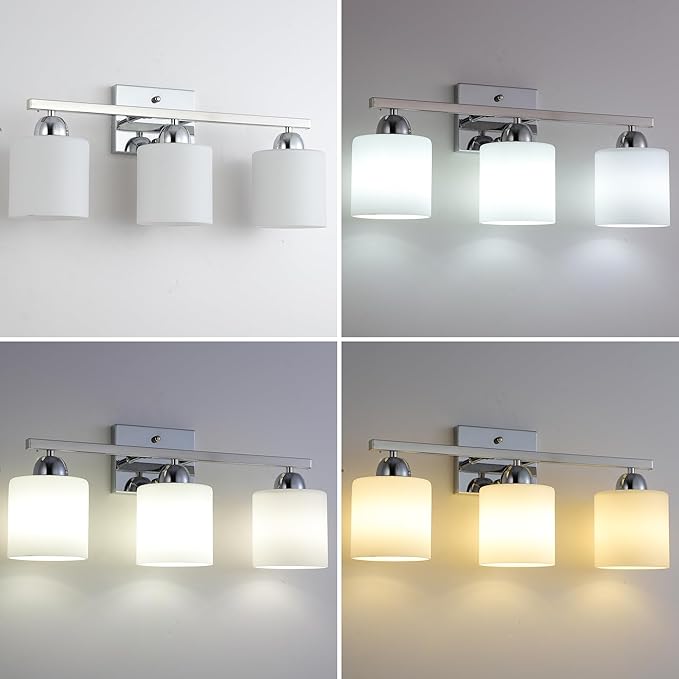 Stainless Steel Milk Glass Vanity Lights - Image 4