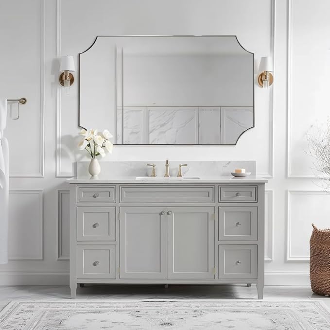 ANDY STAR Brushed Nickel Mirror 30x48 Inch, Large Scalloped Bathroom Mirror - Image 4