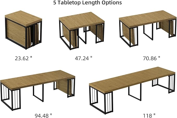 KEIKI 23.62" - 118" L Extendable Foldable Dining Room Table - Image 5