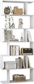 Yusong S Shaped Bookshelf, Modern Geometric Bookcase, 6-Tier White Display Case by Yusong