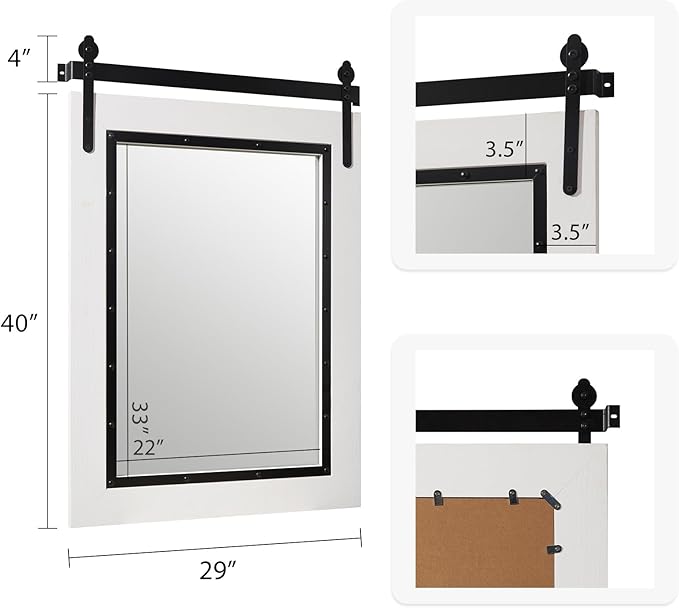 YOSHOOT Farmhouse Barn Door Mirror, Wood Frame Wall Mirror, Wooden Mirror - Image 4