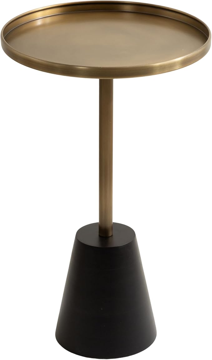Kate and Laurel Tira Elegant Round Side Table, 14 x 24, Brass and Black by KateandLaurel