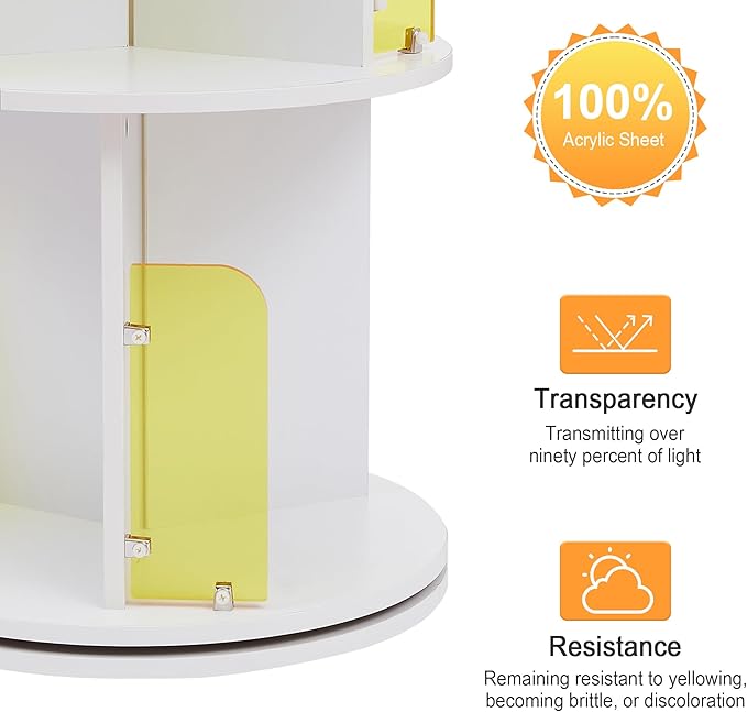 VECELO Rotating Bookshelf Tower, 360°Revolving Bookcase, Round Book Shelf - Image 7