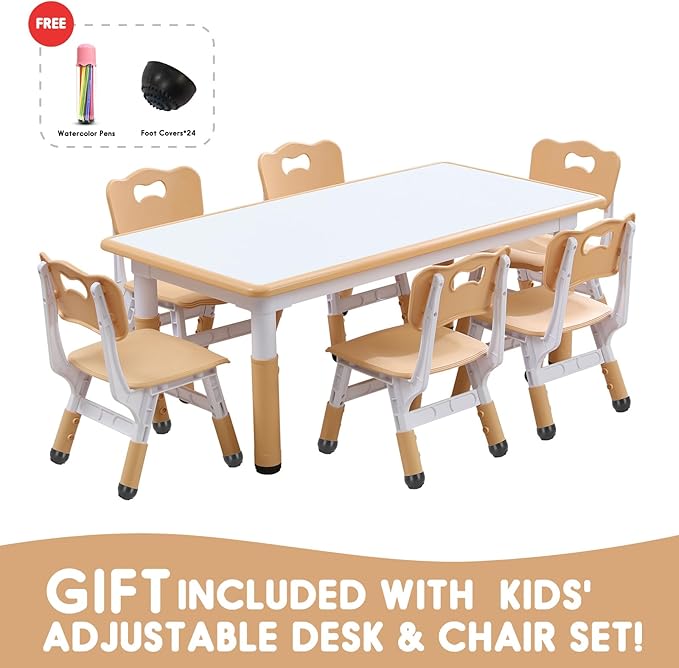 Kids Table and Chair Set Height-Adjustable Toddler & 6-Chair Set - Image 5