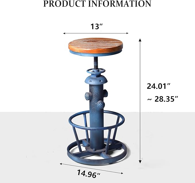 Topower Aged Steampunk Deco Industrial Round Bottom Adjustable Height Cafe - Image 2