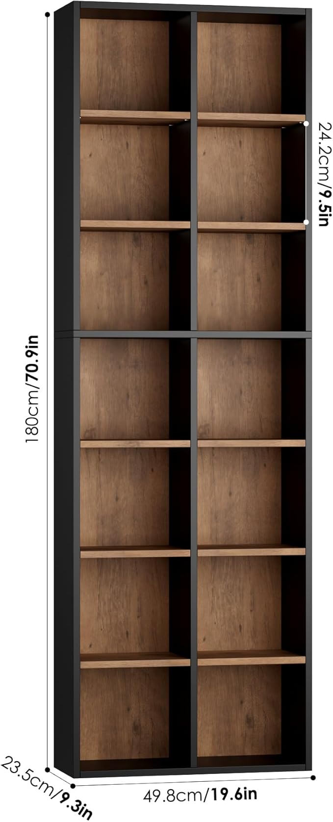 FOTOSOK 71'' Tall Bookshelf, Double Wide Media Tower Rack CD DVD Rack Display - Image 3