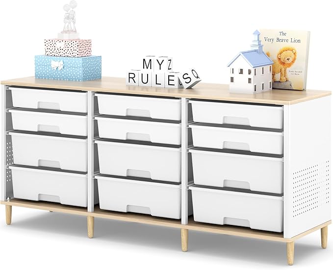 12-Drawer Storage Cabinet with Wooden Tabletop, Versatile Cube Storage by TOOLF