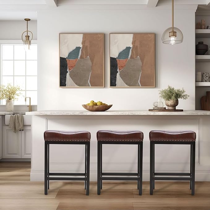 Counter Stools Set of 2 Upholstered Counter Height Bar Stools - Image 8