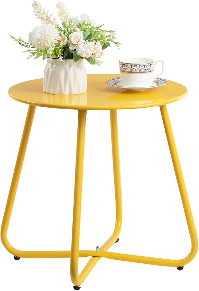 HollyHOME Round Metal Side Table, Rust-Resistant Patio Small Plant Stand by HollyHOME