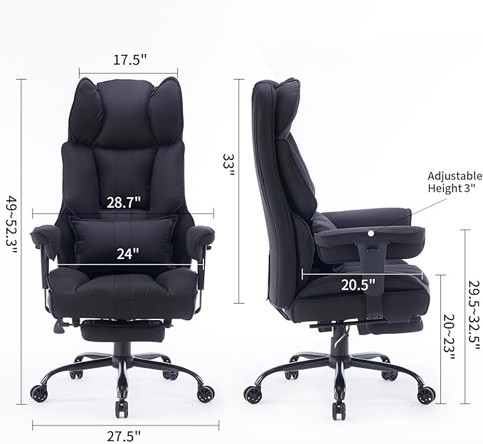 Efomao Big and Tall Office Chair 400 lb Weight Capacity, High Back Executive - Image 3