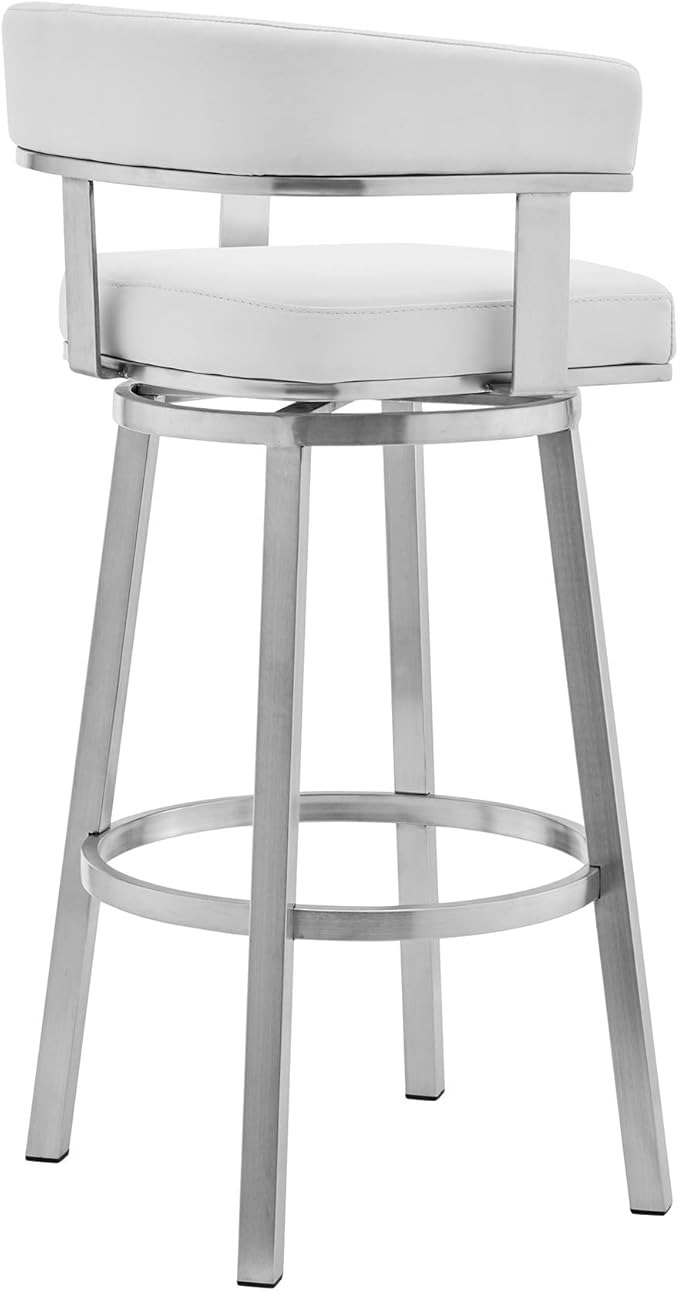 Armen Living Lorin Modern 30" Seat Height White Faux Leather and Brushed - Image 5