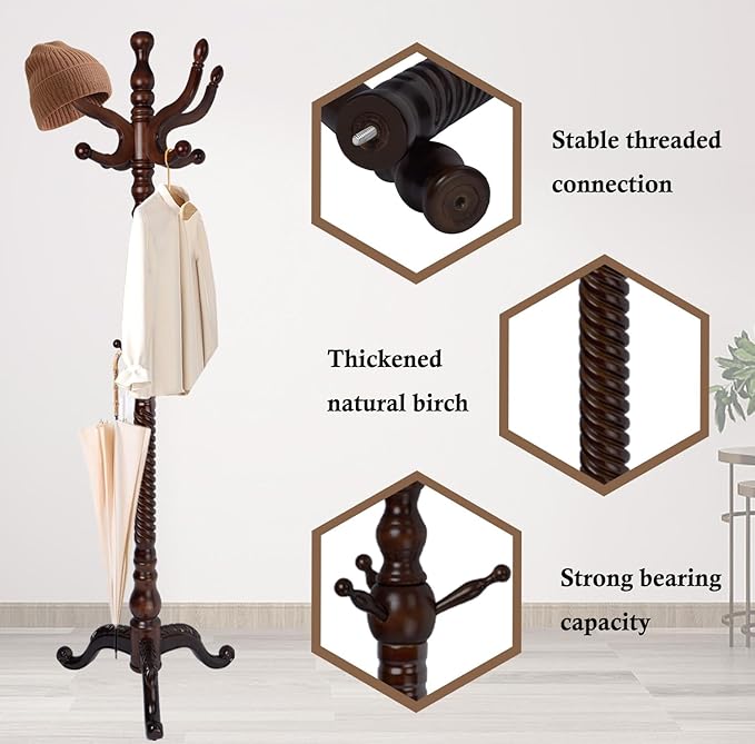 Coat Rack Stand, Solid Wooden Coat Tree - Image 5