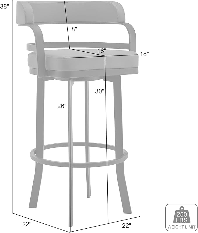 Armen Living Prinz 30" Bar Height Swivel Barstool in Grey Faux Leather and - Image 3