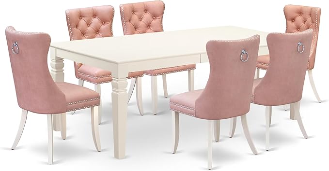 East West Furniture LGDA7-LWH-23 7 Piece Dining Set Includes a Rectangle Dining by EastWestFurniture