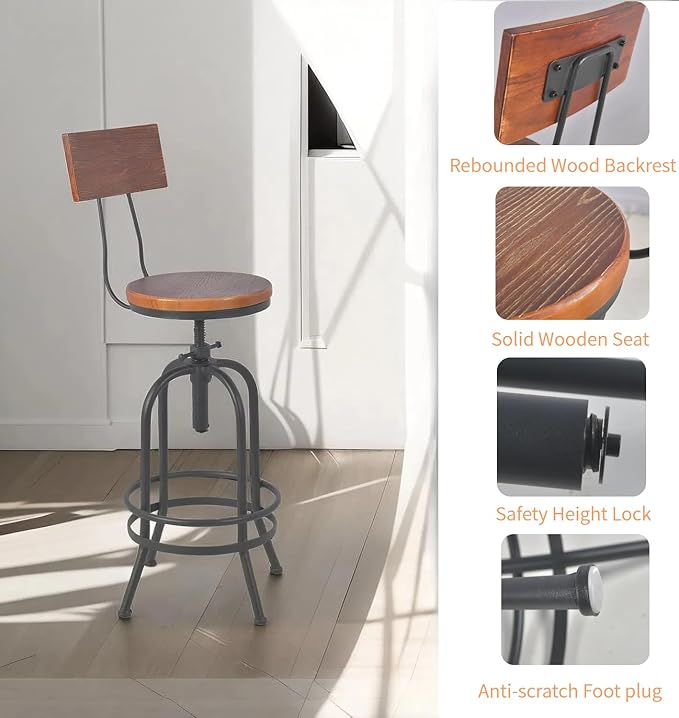 Set of 2-Industrial Bar Stools - Image 4