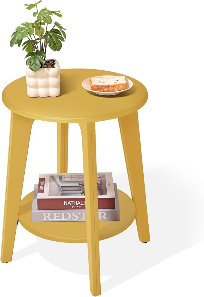 Round Side Table Gold Wooden End Table by FEUFOAM