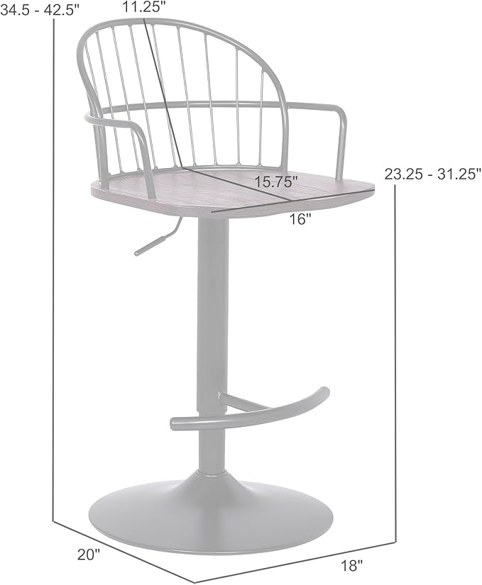 Armen Living Edward Adjustable Walnut Glazed Barstool in Black Powder Coated - Image 3