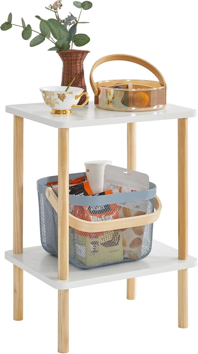 IBUYKE 2-Tier Side Table, Solid Wood Tall End Table by IBUYKE