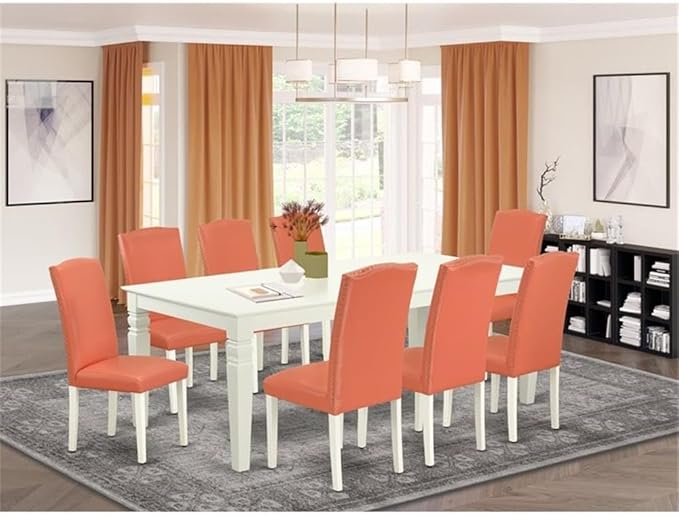 East West Furniture LGEN9-LWH-78 9 Piece Kitchen Table Set Includes a Rectangle - Image 2