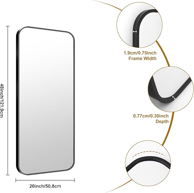KOCUUY Black Rectangle Mirror, Classic Design of Upgraded Shatterproof Glass - Image 9