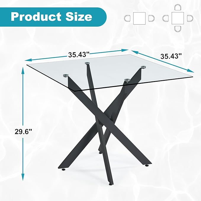 Dining Table for 4 Modern 35.43" Rectangular Glass Dining Table Kitchen & - Image 2