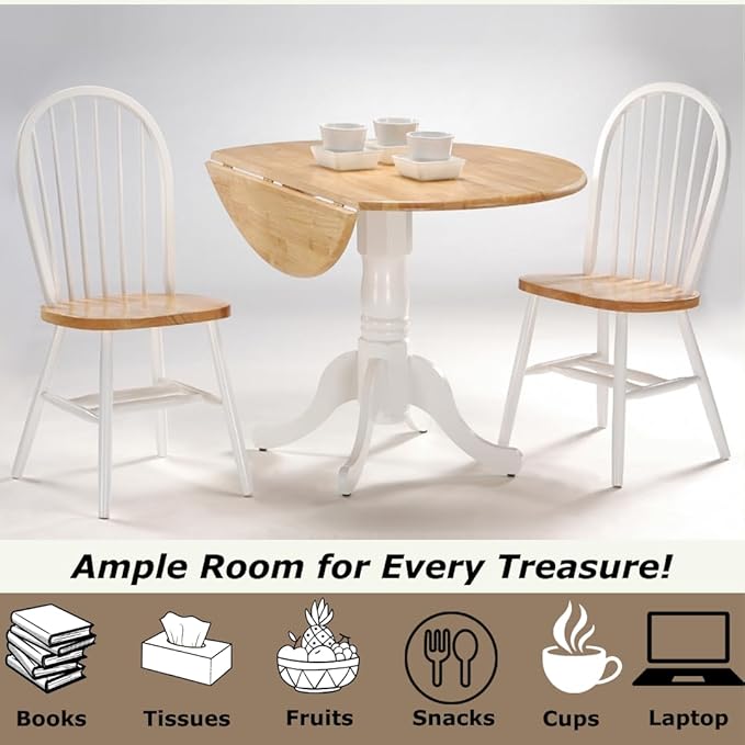42" Round Dual Drop Leaf Pedestal Dining Table, Solid Wood, Easy Assembly - Image 4