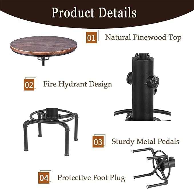 Industrial Tall Bistro Table 32.3-36.2", Adjustable Swivel Pub Table, Kitchen - Image 9