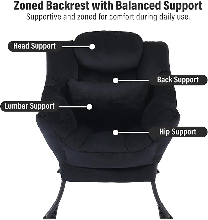 Lazy Chair with Ottoman, Modern Accent Chair with Lumbar Pillow, Comfy Chairs - Image 3